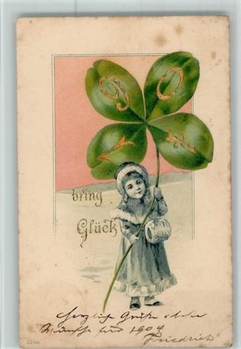 Neujahr 1914 Glücksklee Kind Mädchen Handwärmer