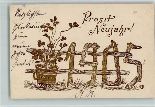 Neujahr 1905 - Buchstaben als Gartenzaun , Golddruck AK