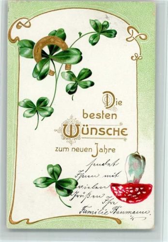 Neujahr, Pilz und Hufeisen, Jungendstil, gute Erhaltung AK
