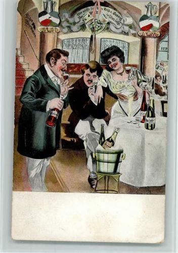 Im Restaurant Wein und Sekt trinken AK