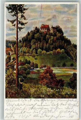 Ravensburg Schloß Waldburg Aquarell von V. Marschall Schloßstempel