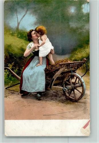 1907 Bäuerin - Mutter und Kind - Schubkarret Mist, gute Erhaltung