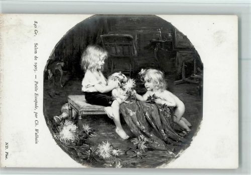 840 - von Walhain - Salon 1905 nacktes Kind spielt mit einem Hamster