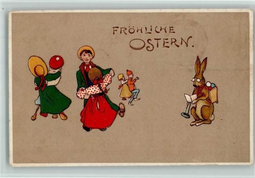 Kinder tanzen, vermenschlichter Osterhase AK