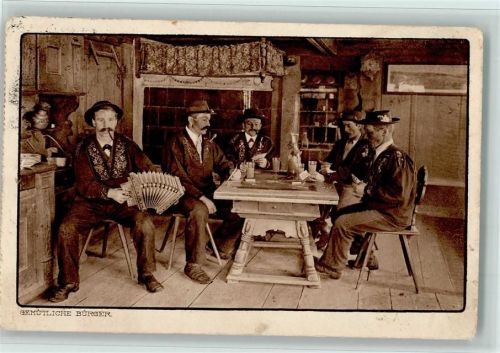 Volkstypen - Ziehharmonika - Bauern in der Bauernstube AK