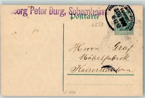 Sobernheim 1912 Ganzsache Bahnpost Frankfurt Saarbrücken
