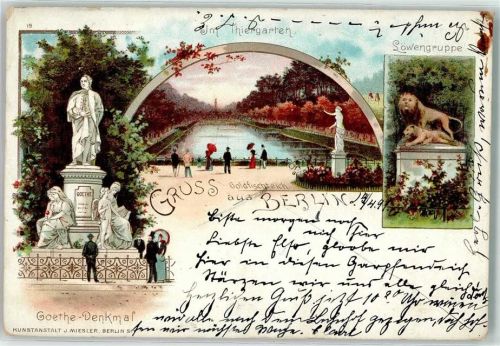 Tiergarten 1897 Goethe Denkmal Löwengruppe Goldfischteich