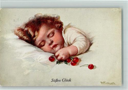 1926 Süsses Glück - Baby mit Kirschen AK