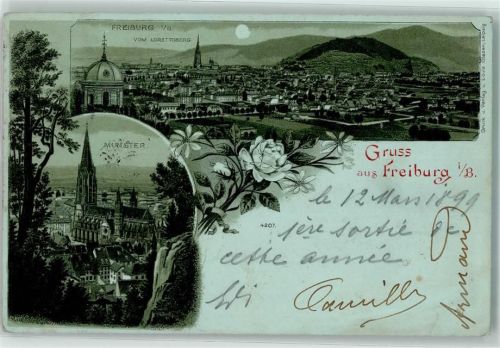 79098 W7800 Freiburg im Breisgau 1899 Lithographie / Mondschein Münster