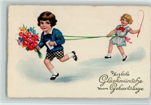 1929 Nr. 105 Kinderspiele "Pferdekutsche spielen" AK Geburtstag