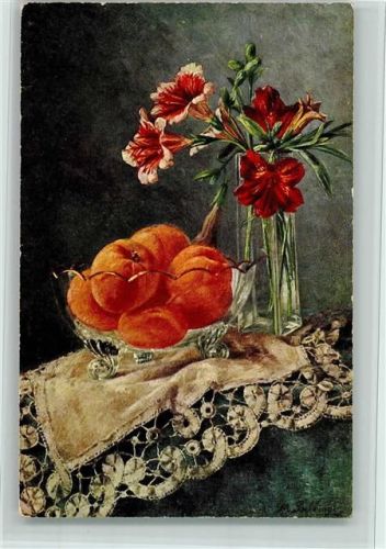 Früchte und Blumenvase AK