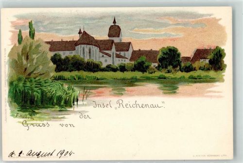78479 W7752 Reichenau , Baden !)=$ Lithographie / Künstlerkarte Insel Reichenau sign. Hübsch,F.