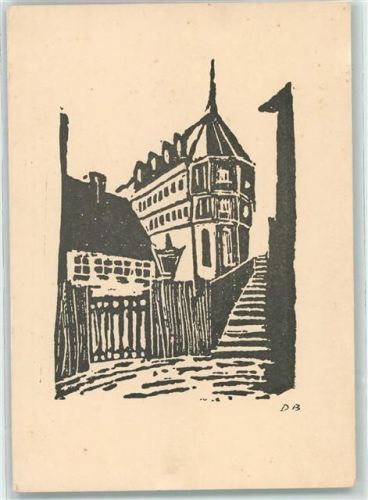 Tübingen Stift Linolschnitt sign. D. Bantel