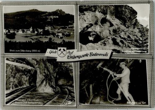 Bodenmais Erzbergwerk Blick zum Silberberg Feuergestzter Erzabbau am Silberberg Innenaufnahme Haupt- und Liegenturm Ausweichst. Barbarastollen Bergmann vor Ort 4-Bildaufnahme Foto Ako