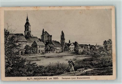 Meerane Alt-Meerane Teichplatz jetzt Bismarckplatz Künstlerkarte