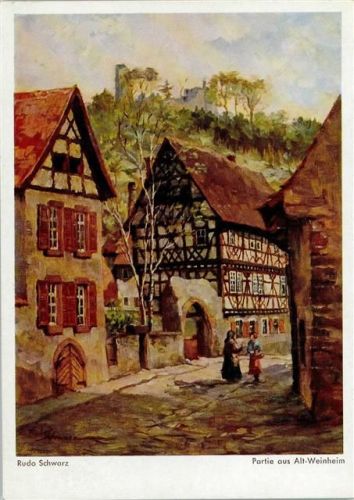 Weinheim Partie aus Alt-Weinheim sign. Rudo Schwarz
