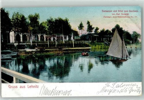 Lehnitz 1912 Hotel-Gasthaus zum Seelöwen Lehnitzsee Segelboot