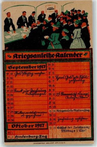 Kalender September 1917 Schalter