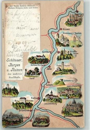 Jena 1903 Lithographie Vogelschau Saaletal Schlößer, Burgen und Ruinen