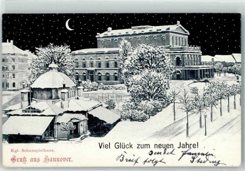Hannover 1898 Königliches Schauspielhaus im Schnee bei Nacht