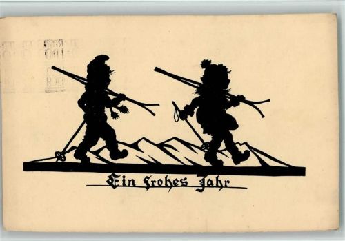 1929 Verlag Köhn Serie 370-1 - Neujahr, Skiläufer - Stempelflecken