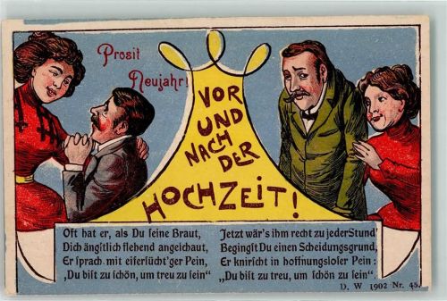 1902 Humor Ehe - vor und nach der Hochzeit , W.D. 1902 Nr. 45