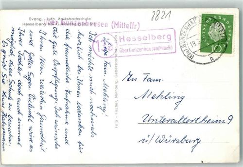 Gunzenhausen Landpoststempel Hesselberg Evangel.-Luth. Volkshochschule