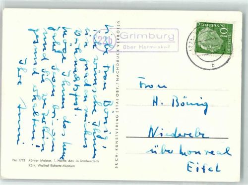 Hermeskeil Landpoststempel Grimburg Nr 1713 Kölner Meister Wallraf-Richartz-Museum