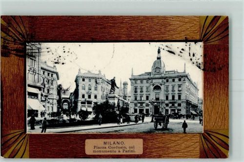 Milano 1906 Piazza Cordusio col. monumento a Parini