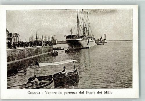 Genova Vapore in partenza dal Ponte dei Mille Passagierdampfer Ruderboote