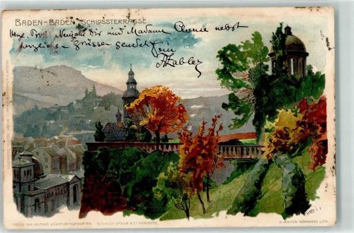 Baden-Baden 1901 Schlossterrasse sign. Kley