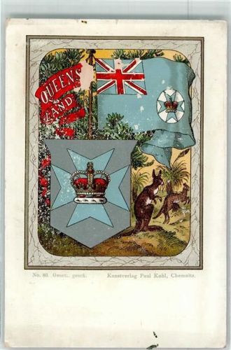 Queens Land Wappen No. 80 Paul Kohl Chemnitz Lithographie