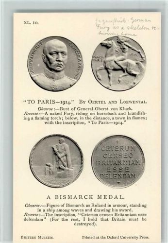 XL 10 - British Museum - Wk I Medaillen - Bismarck Medal, Generaloberst Kluck , gute Erhaltung AK