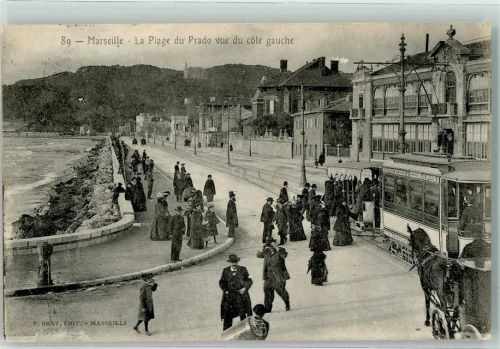 Marseille 1910 la Plage du Prado vue de Cote Gauche Straßenbahn