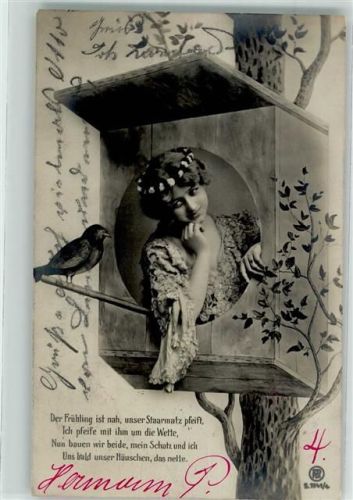 1907 Frauenbild im Vogelkasten Rotophot Serie 1141-4