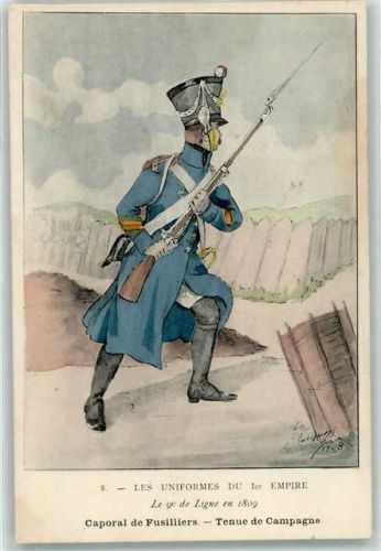 1908 Serie Nr. 8 Les Uniformes Du 1er Empire , Le 9e de Ligne en 1809 Caporal de Fusilliers sign. Eugene Louis Bucquoy AK