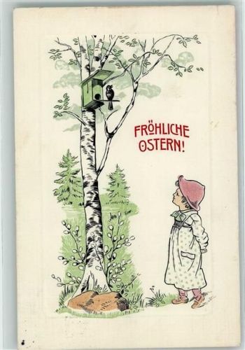 1910 Birke Vogelkasten Kind AK