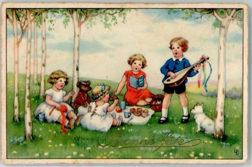 Nr. 3262 Bonne fete Picknick Wandervögel Laute Hund