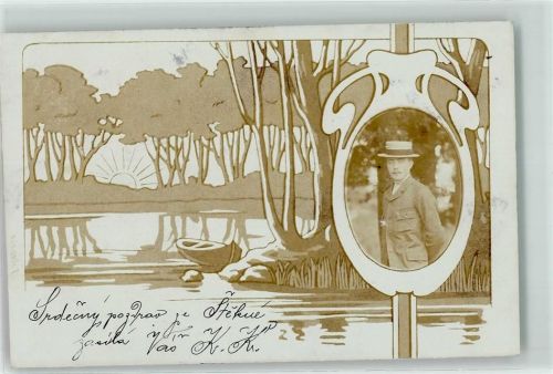 1900 Mann mit einem Strohhut Jugendstil