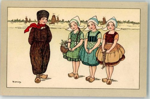Verlag Dondorf Nr. 500 Hollandkinder Tracht Holzschuhe Hardy, F. Lithographie / Künstlerkarte