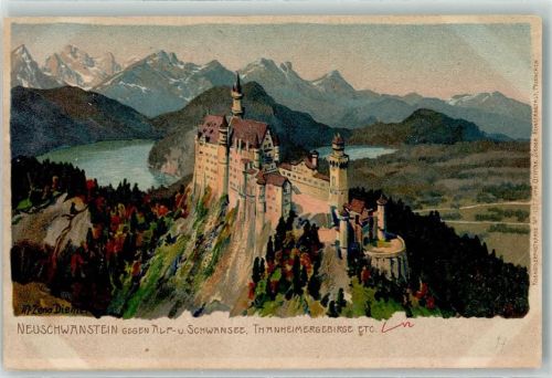 Schwangau Schloss Neuschwanstein Künstlerpostkarte Nr 1377 Ottmar Zieher