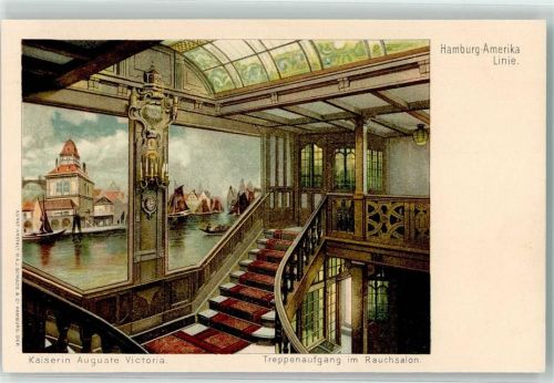 Dampfer Kaiserin Auguste Victoria Treppenaufgang Rauchsalon