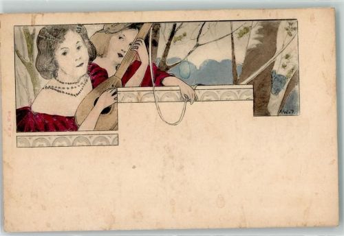 1899 Lautenspielerin Jugendstil sign. W.v.P. AK