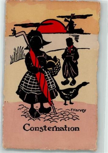 1913 sign. F. Harvey Consternation Hollandkinder Regenschirm Mühle