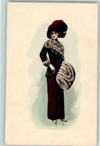 Elegant in Pelz gekleidete Frau mit Muff B.K.W.I. 278 12