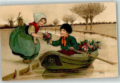 1919 Hollandkinder Ruderboot mit Rosen Verlag Dondorf