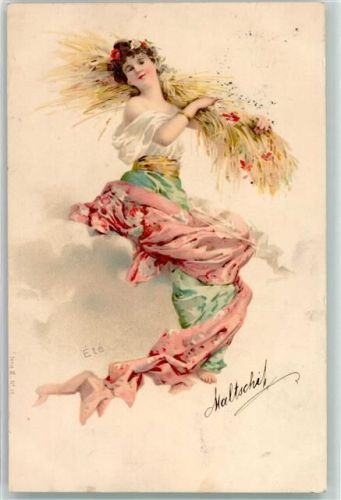 1899 Ete Sommer Frau mit einer Ährendernte Jugendstil