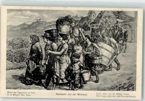 Heimkehr von der Weinlese sign. Strieffler Bild Nr. 11 An der Deutschen Weinstraße