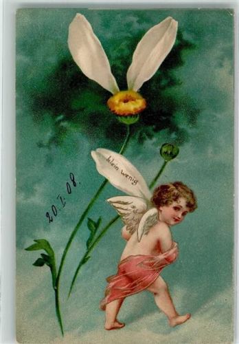 1908 Engel zupft Blütenblätter ab Lithographie