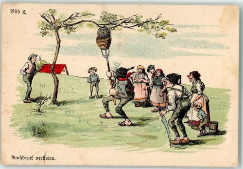Bienenvolk einfangen Lithographie Bild 2 Humor